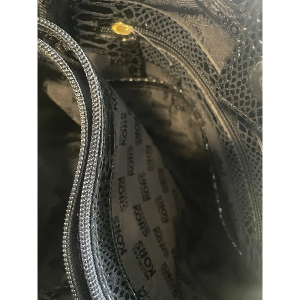 Michael Kors Black Snakeskin Embossed Shoulder Bag Hobo Purse Classy Tote